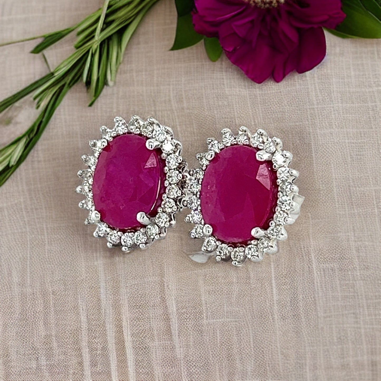 Natural Ruby Diamond Stud Earrings 14k W Gold 5.74 TCW Certified $5,175 211889 - Certified Fine Jewelry