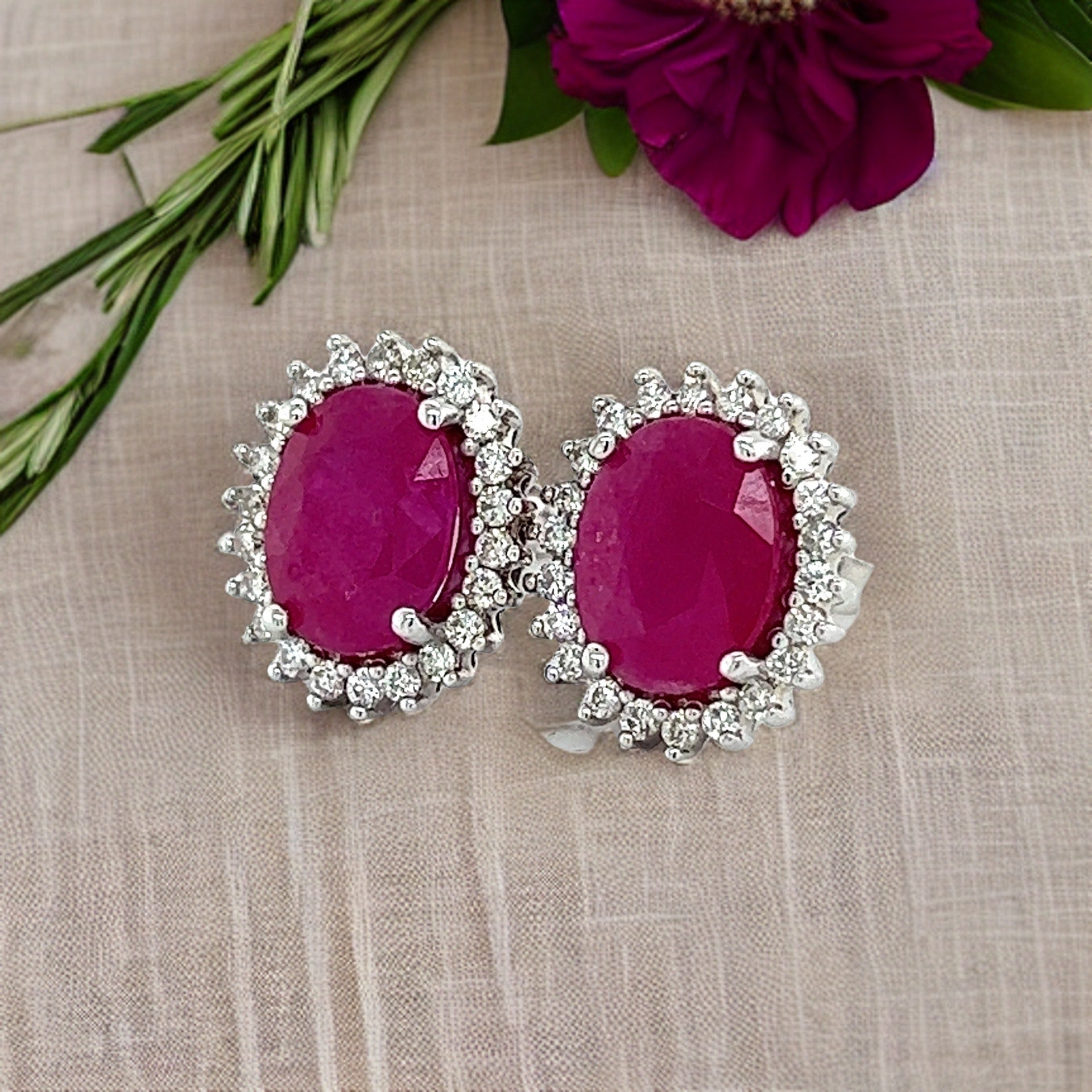 Natural Ruby Diamond Stud Earrings 14k W Gold 5.74 TCW Certified $5,175 211889 - Certified Fine Jewelry