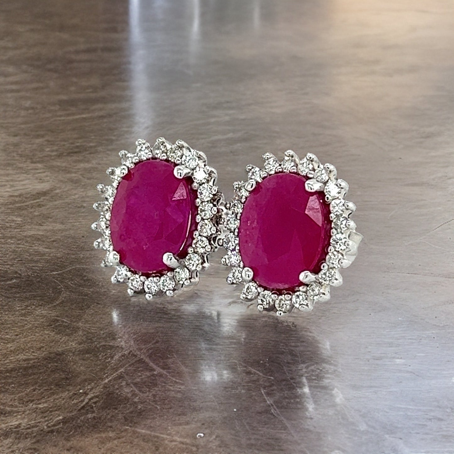 Natural Ruby Diamond Stud Earrings 14k W Gold 5.74 TCW Certified $5,175 211889 - Certified Fine Jewelry