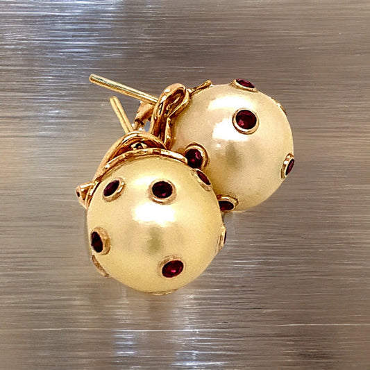 South Sea Pearl Ruby Earrings 14k Gold 0.27 CTW Certified 113513 - Certified Fine Jewelry