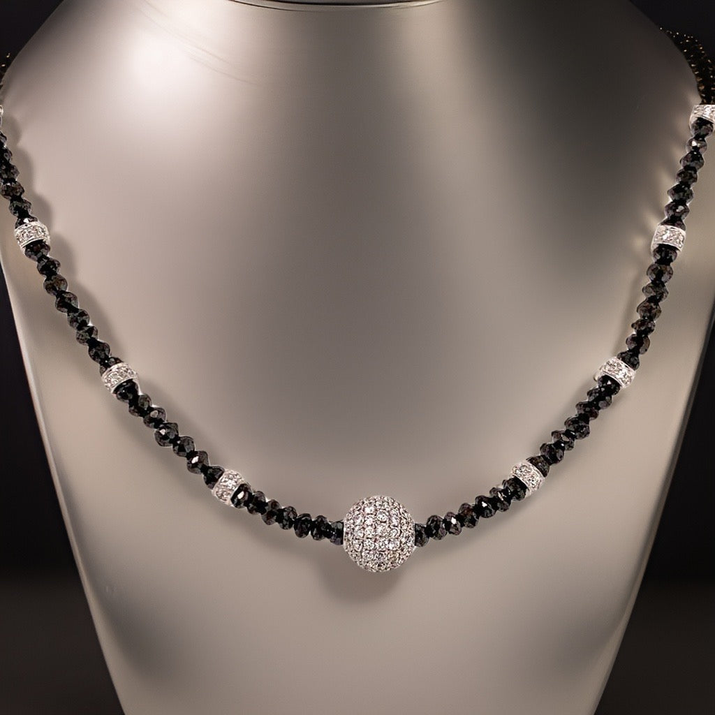 Diamond Black White Necklace 19 TCW 18k Gold 16 in Certified $5,950 920471 - Certified Fine Jewelry