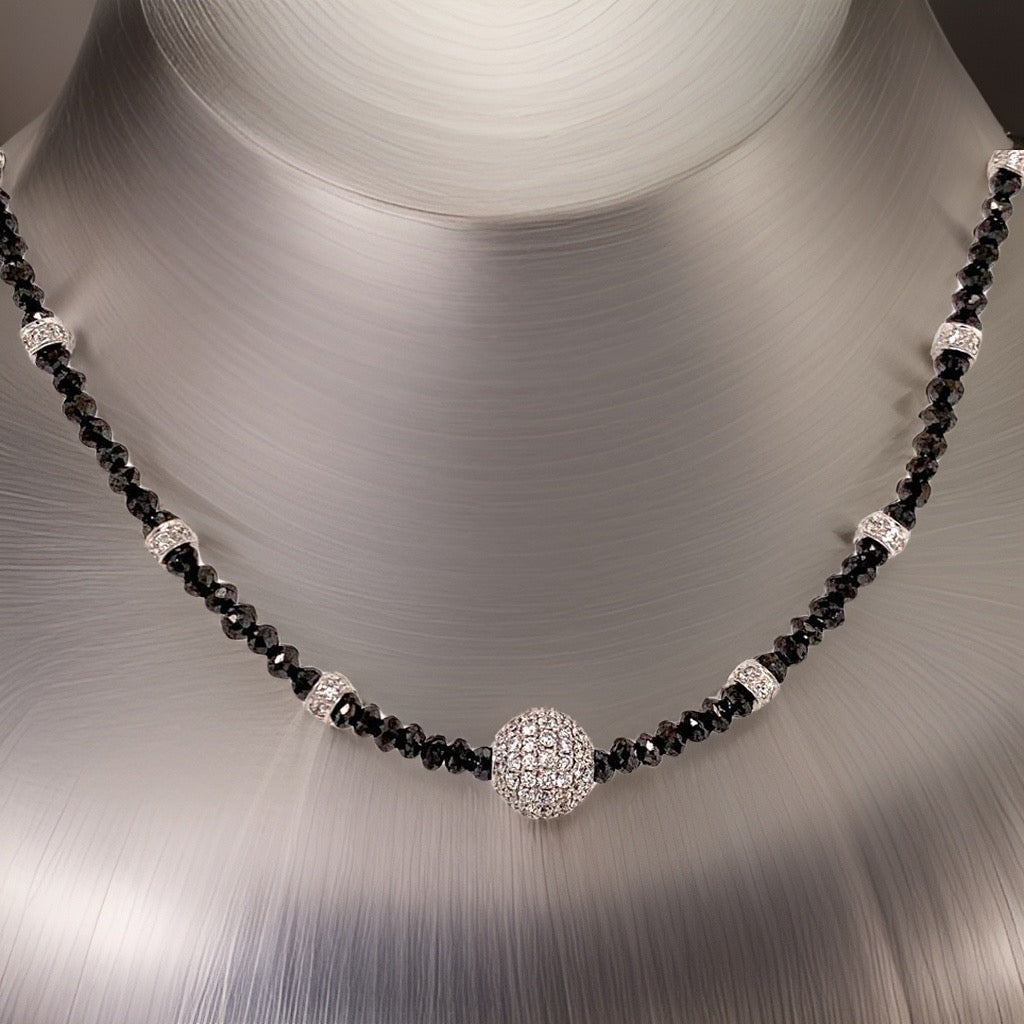 Diamond Black White Necklace 19 TCW 18k Gold 16 in Certified $5,950 920471 - Certified Fine Jewelry