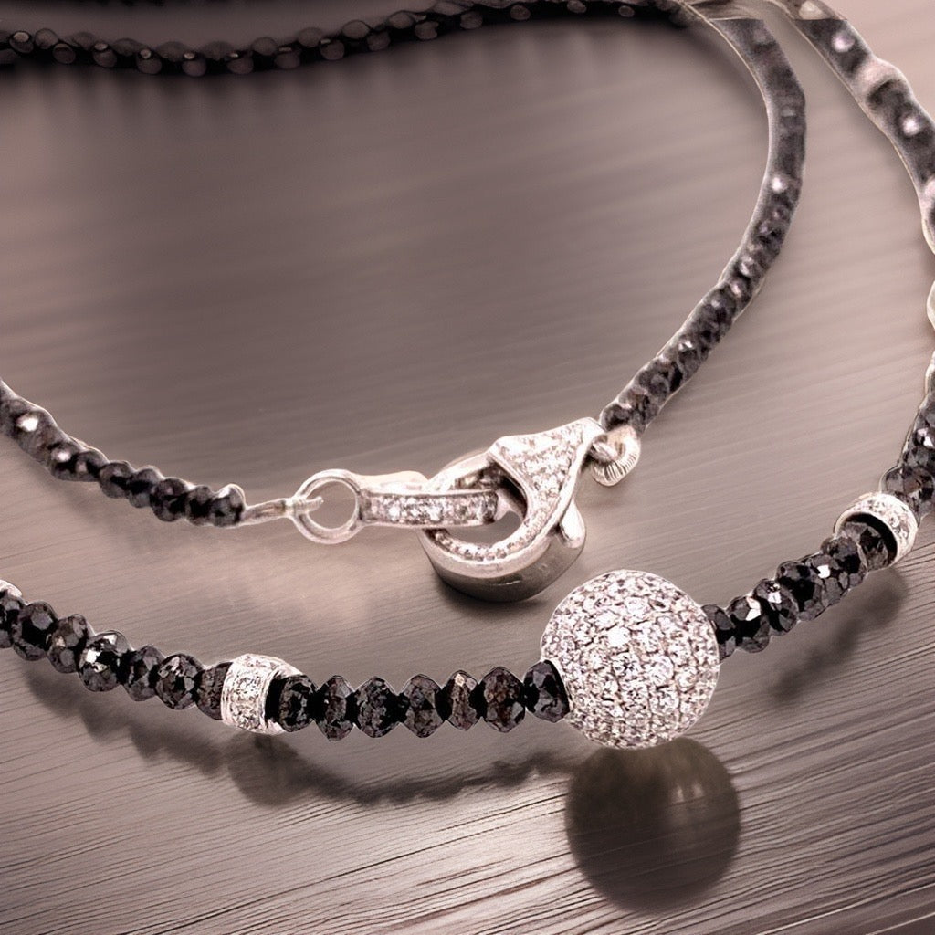 Diamond Black White Necklace 19 TCW 18k Gold 16 in Certified $5,950 920471 - Certified Fine Jewelry