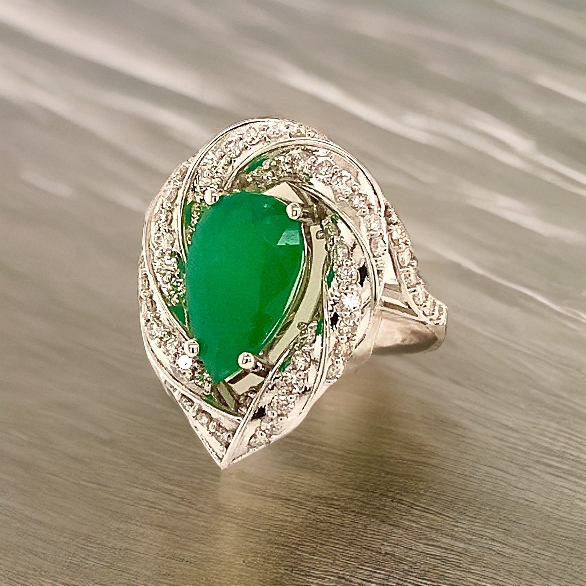 Natural Emerald Diamond Ring Size 6.75 14k Gold 6.1 TCW Certified $6,950 114425 - Certified Fine Jewelry
