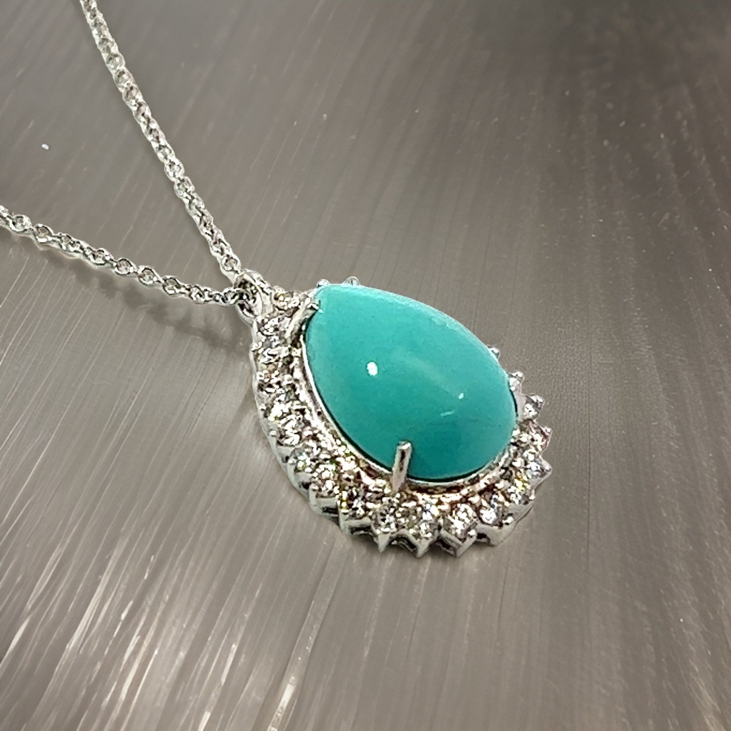 Persian Turquoise Diamond Pendant With Chain 17" 14k WG 9.9 TCW Certified $5,950 307918 - Certified Fine Jewelry
