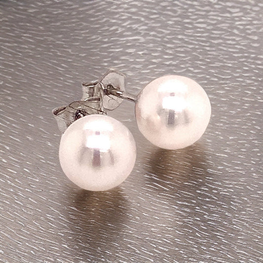 Akoya Pearl Earrings 14k White Gold 6.97 mm Certified $599 015868 - Certified Fine Jewelry