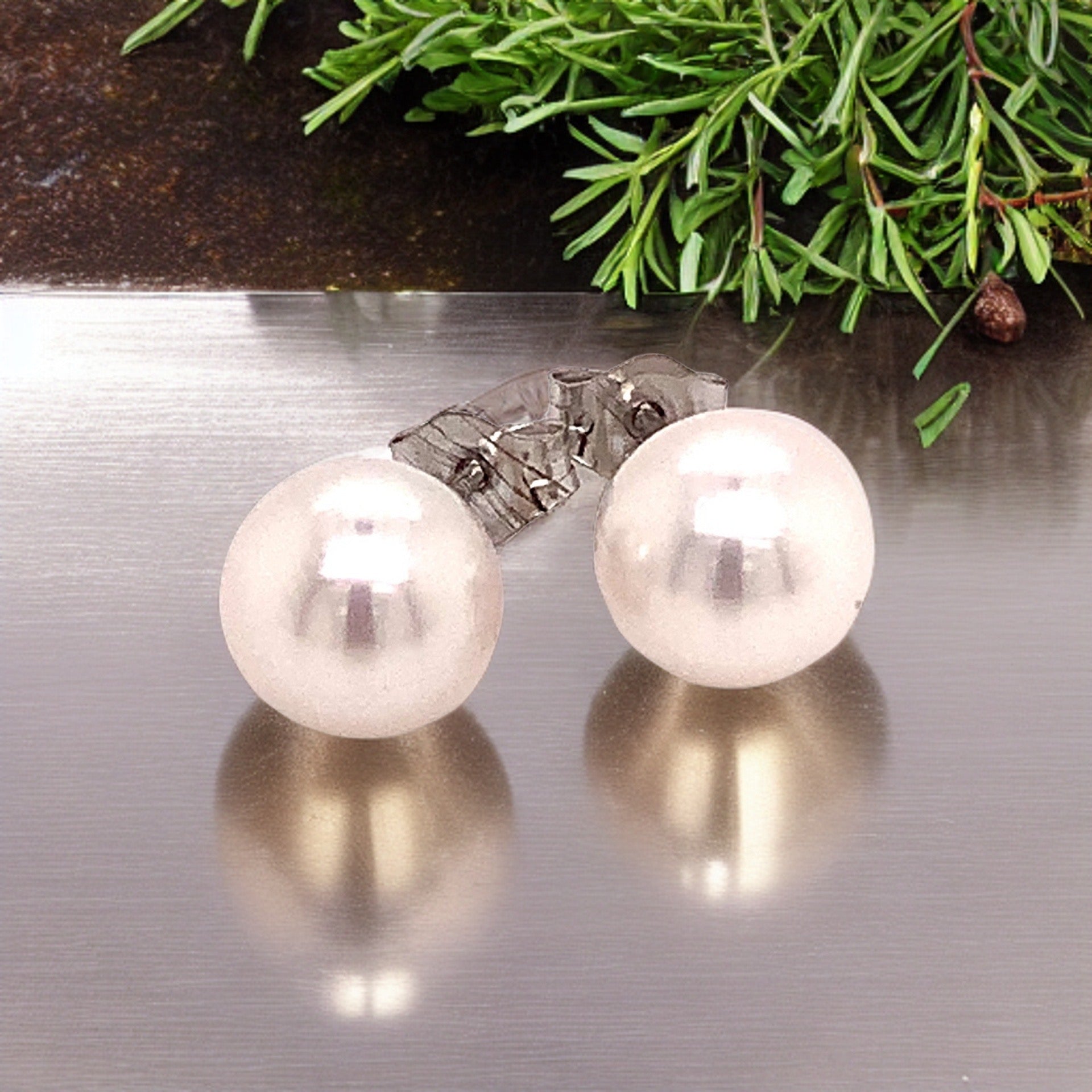 Akoya Pearl Stud Earrings 14k White Gold 6.95 mm Certified $599 015867 - Certified Fine Jewelry
