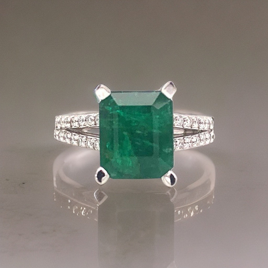 Diamond Emerald Platinum Ring 4.60 TCW Certified $7,950 920743 - Certified Fine Jewelry