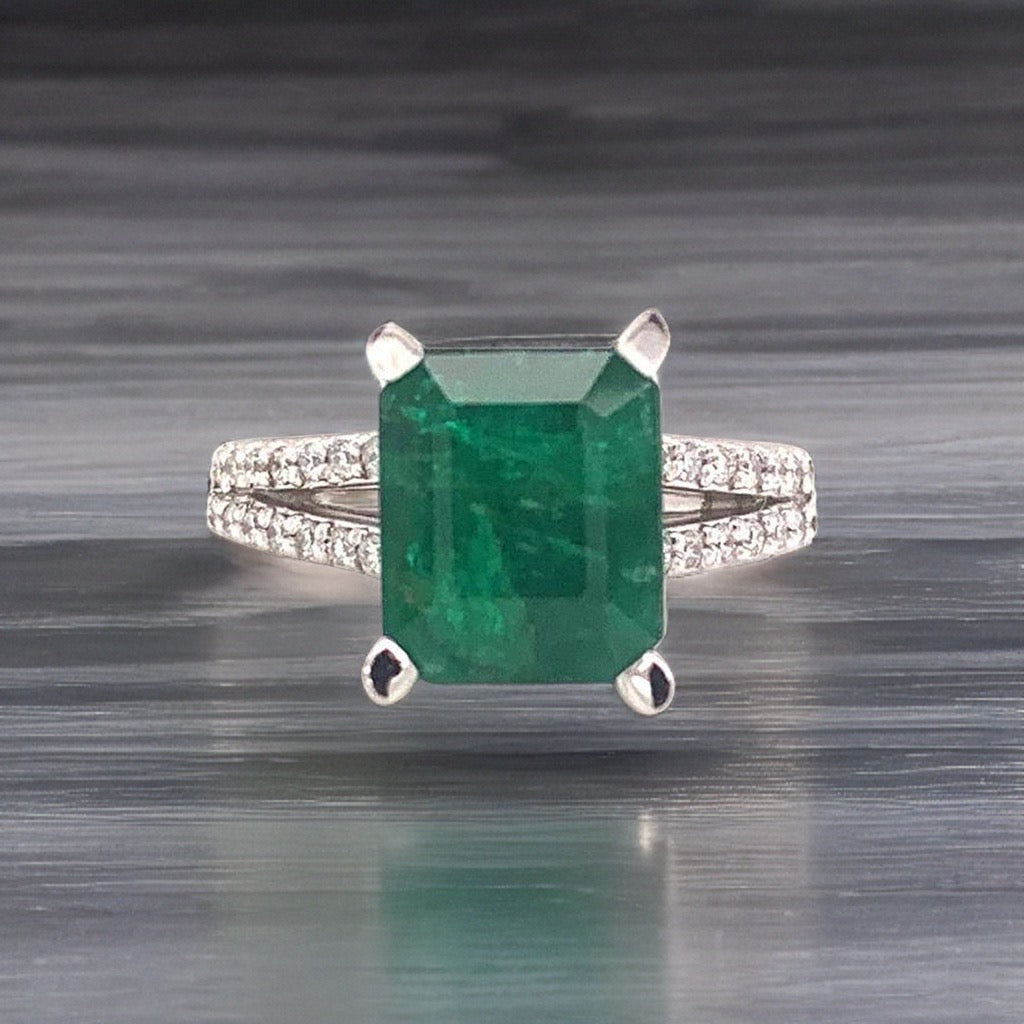 Diamond Emerald Platinum Ring 4.60 TCW Certified $7,950 920743 - Certified Fine Jewelry