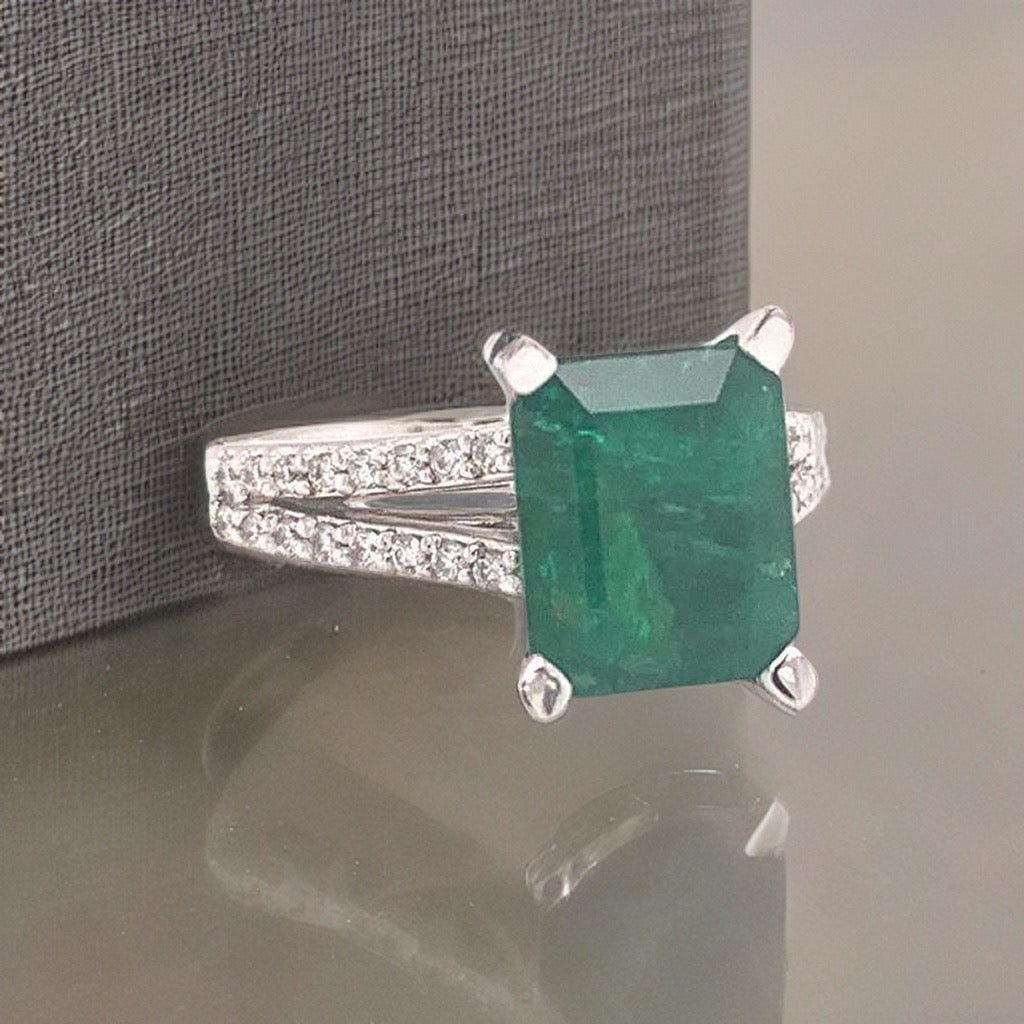 Diamond Emerald Platinum Ring 4.60 TCW Certified $7,950 920743 - Certified Fine Jewelry