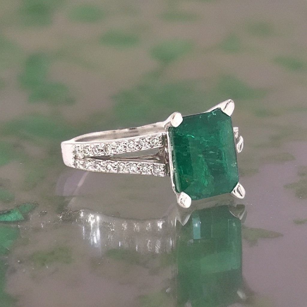 Diamond Emerald Platinum Ring 4.60 TCW Certified $7,950 920743 - Certified Fine Jewelry