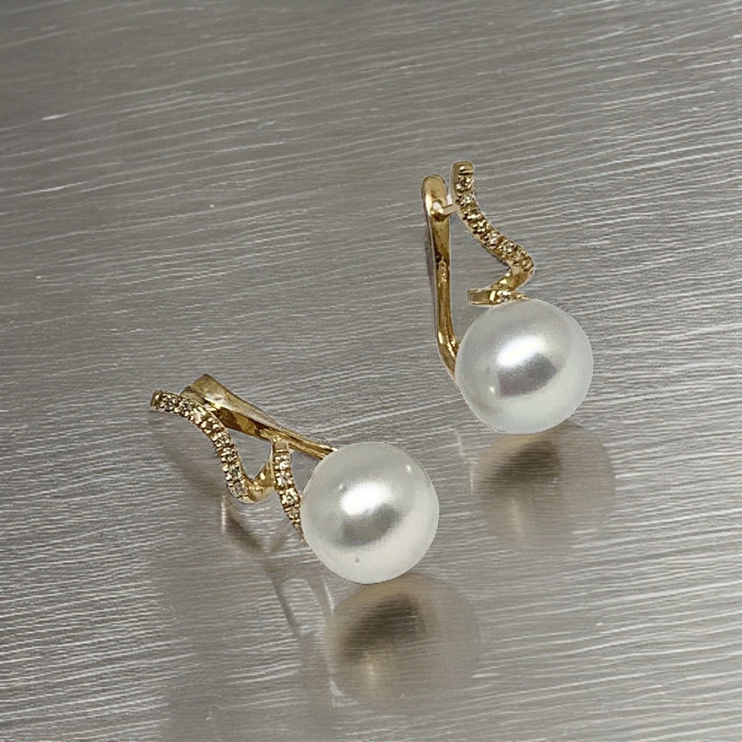 Diamond South Sea Pearl Earrings 14k Gold 11 mm Certified $2,950 910809 - Certified Fine Jewelry