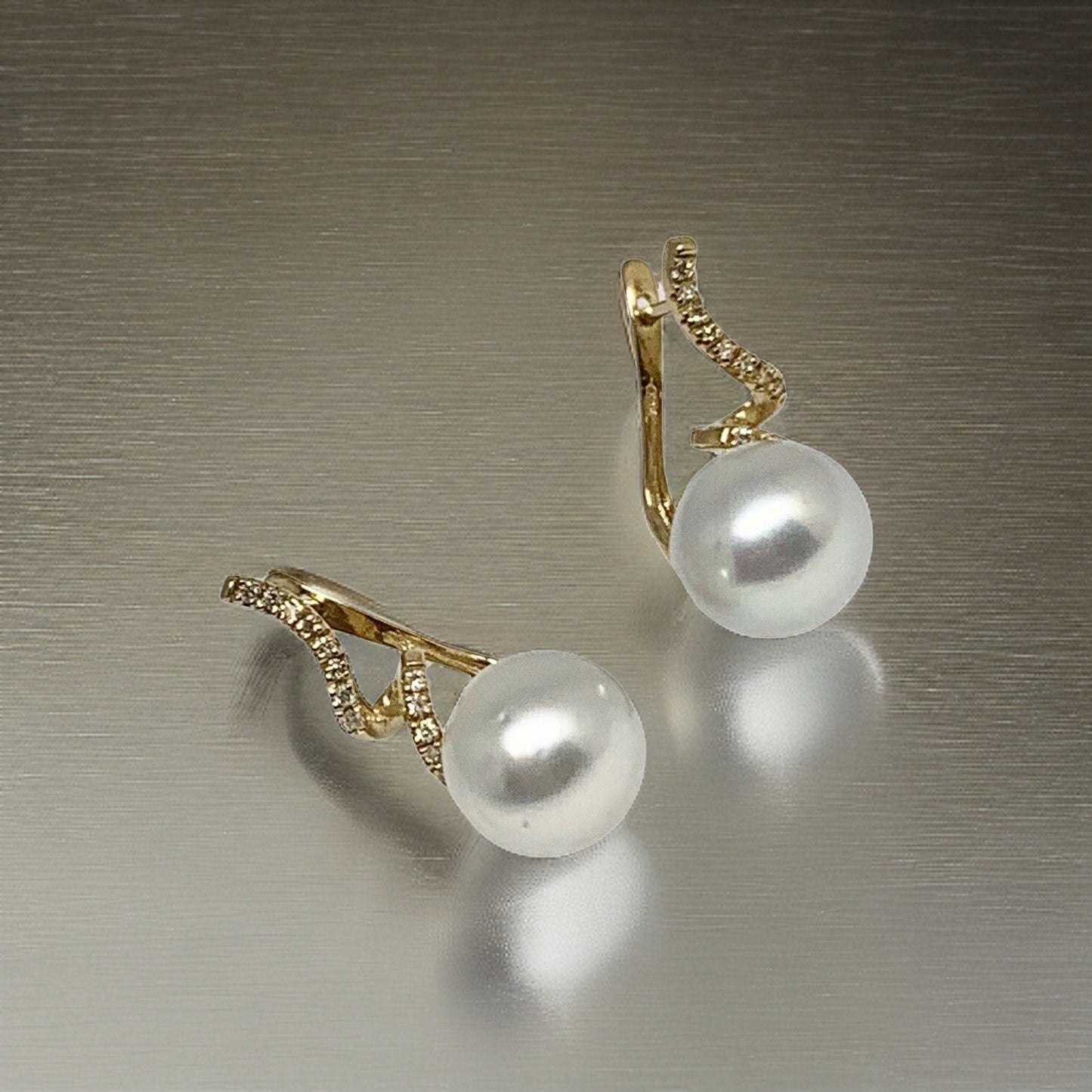 Diamond South Sea Pearl Earrings 14k Gold 11 mm Certified $2,950 910809 - Certified Fine Jewelry