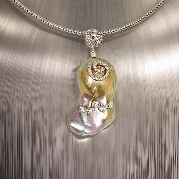 Diamond Fresh Water Pearl Necklace Baroque 14k Gold Italy Certified $3,950 914368 - Certified Fine Jewelry
