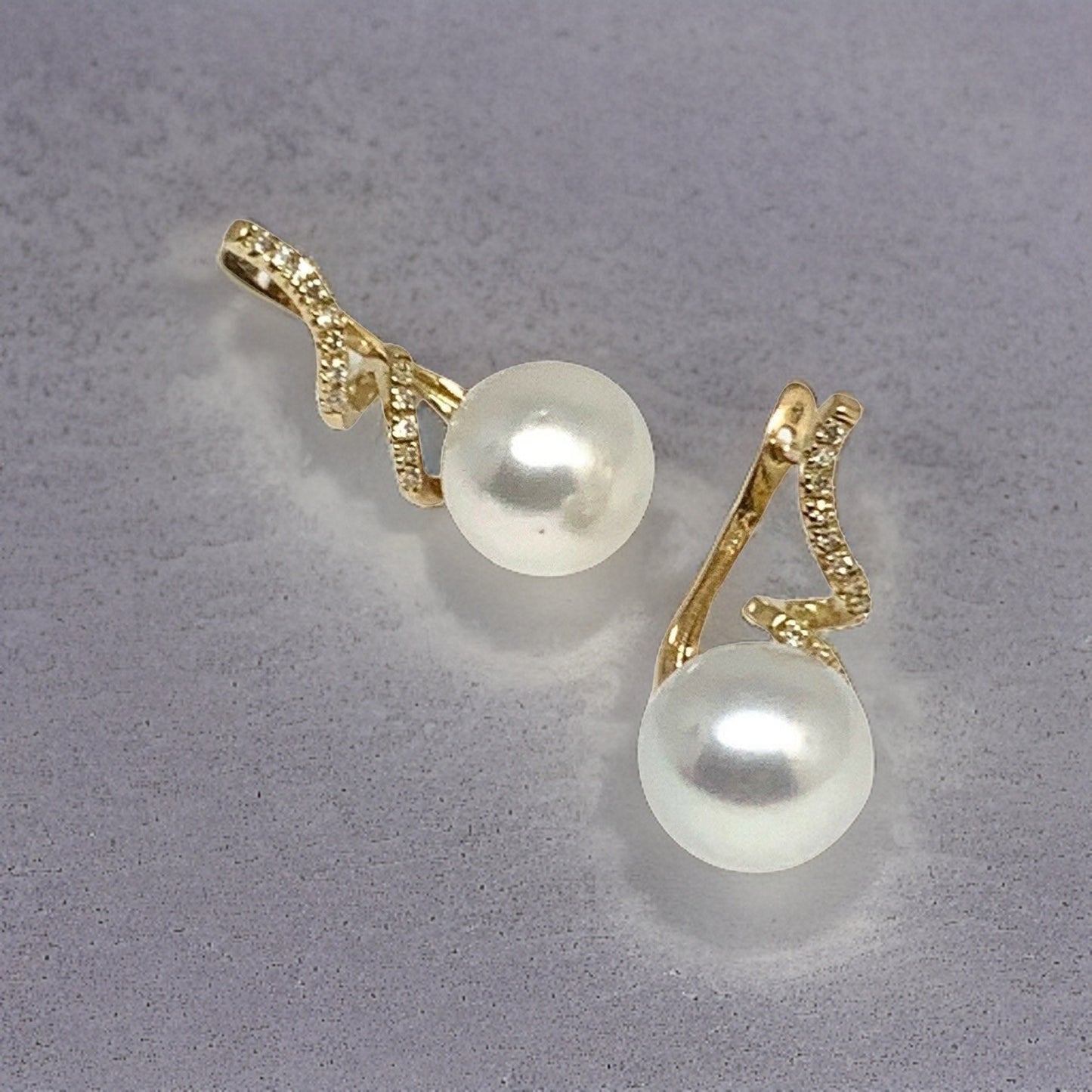 Diamond South Sea Pearl Earrings 14k Gold 11 mm Certified $2,950 910809 - Certified Fine Jewelry