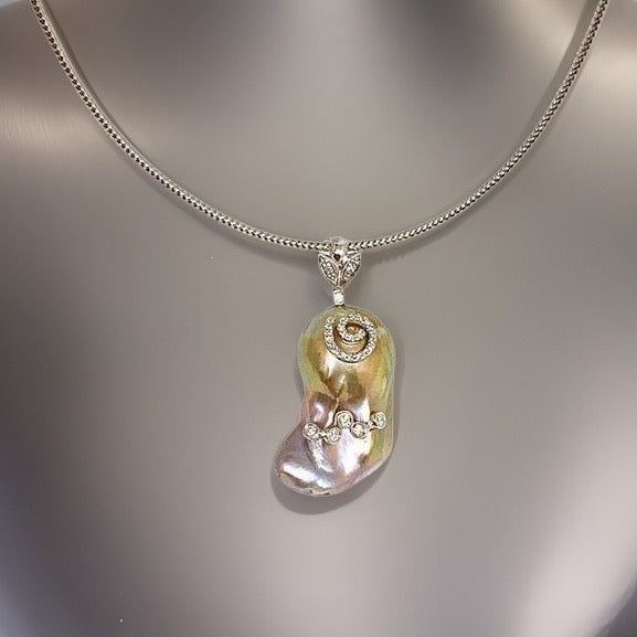 Diamond Fresh Water Pearl Necklace Baroque 14k Gold Italy Certified $3,950 914368 - Certified Fine Jewelry