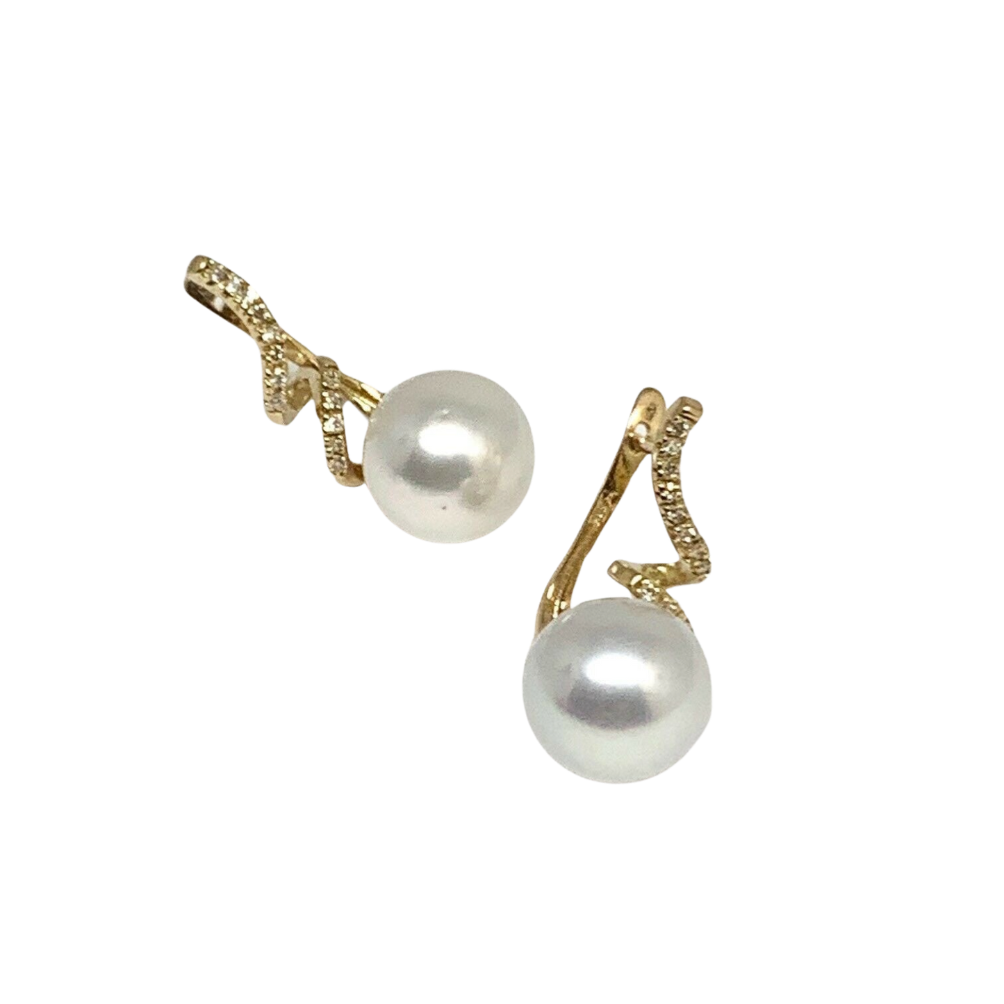 Diamond South Sea Pearl Earrings 14k Gold 11 mm Certified $2,950 910809 - Certified Fine Jewelry