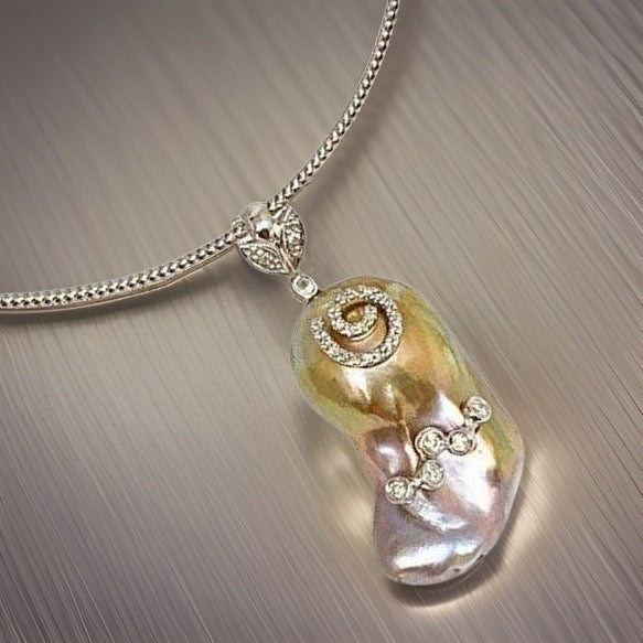 Diamond Fresh Water Pearl Necklace Baroque 14k Gold Italy Certified $3,950 914368 - Certified Fine Jewelry