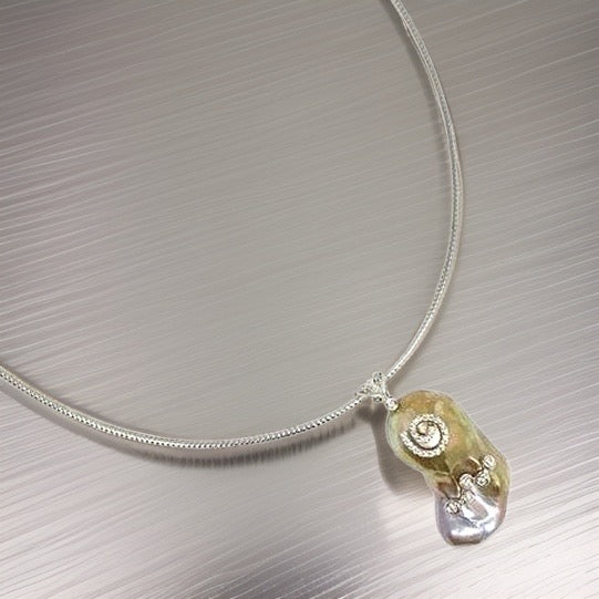 Diamond Fresh Water Pearl Necklace Baroque 14k Gold Italy Certified $3,950 914368 - Certified Fine Jewelry