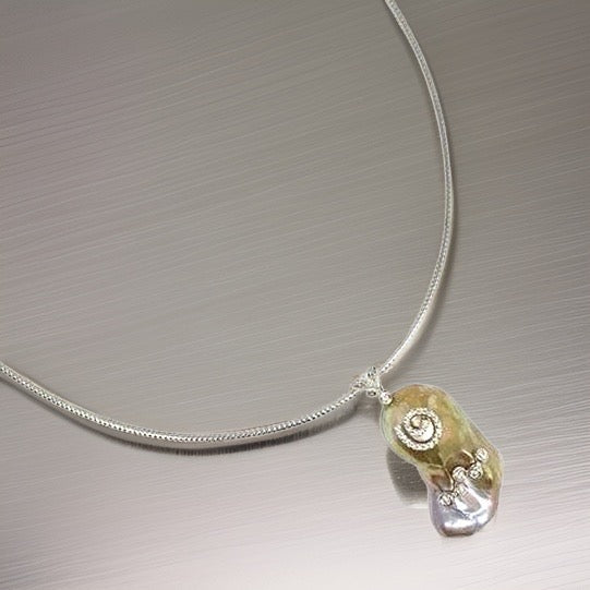Diamond Fresh Water Pearl Necklace Baroque 14k Gold Italy Certified $3,950 914368 - Certified Fine Jewelry