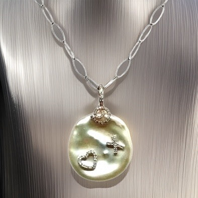 Diamond Fresh Water Pearl Necklace 14k Gold Pendant 16.25" Italy Certified $2,950 910819 - Certified Fine Jewelry