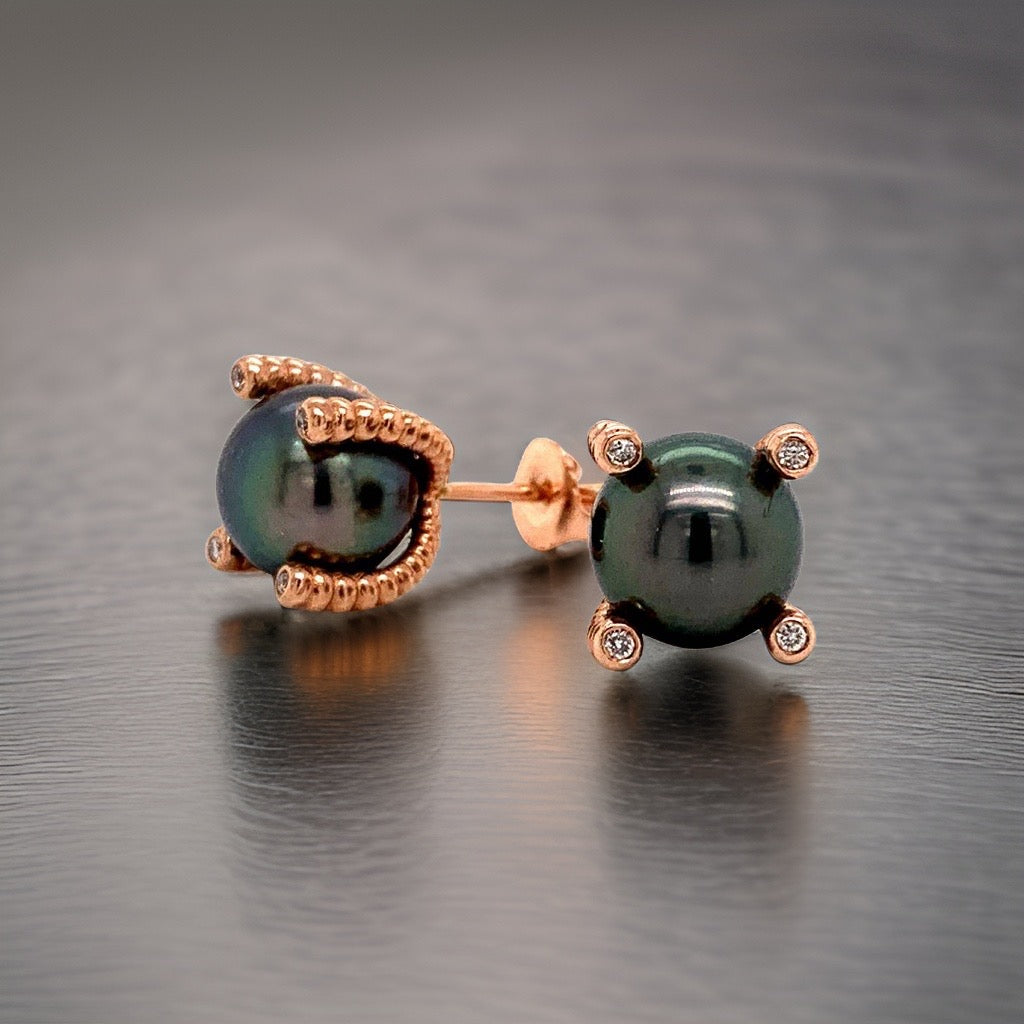 Diamond Large Tahitian Pearl Earrings 14k Gold 9.7 mm Certified $3,450 011914 - Certified Fine Jewelry