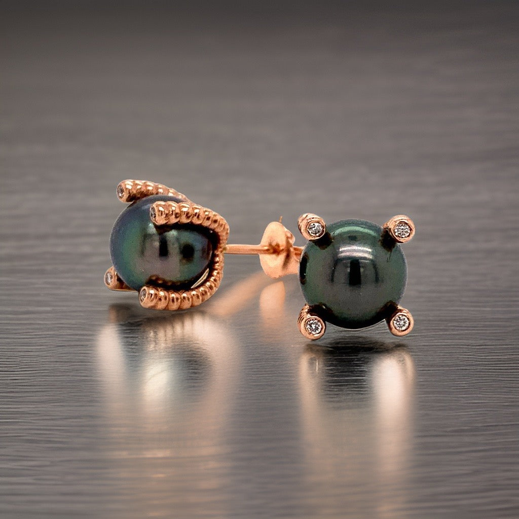 Diamond Large Tahitian Pearl Earrings 14k Gold 9.7 mm Certified $3,450 011914 - Certified Fine Jewelry
