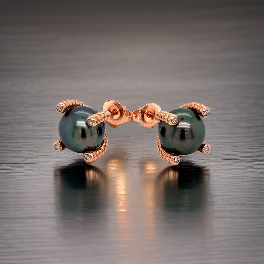 Diamond Large Tahitian Pearl Earrings 14k Gold 9.7 mm Certified $3,450 011914 - Certified Fine Jewelry