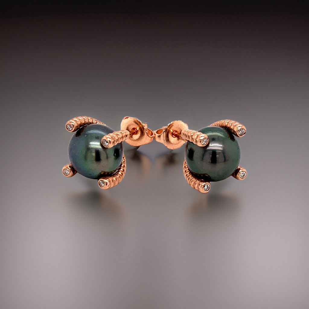 Diamond Large Tahitian Pearl Earrings 14k Gold 9.7 mm Certified $3,450 011914 - Certified Fine Jewelry