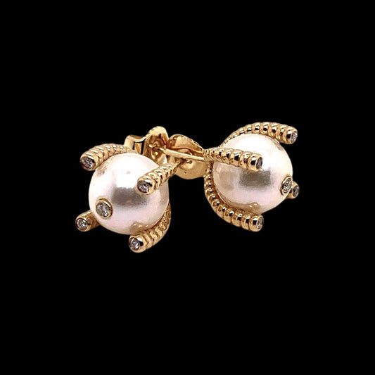 Diamond Large Akoya Pearl Earrings 14k Gold 9.25 mm Certified $2,950 011913 - Certified Fine Jewelry