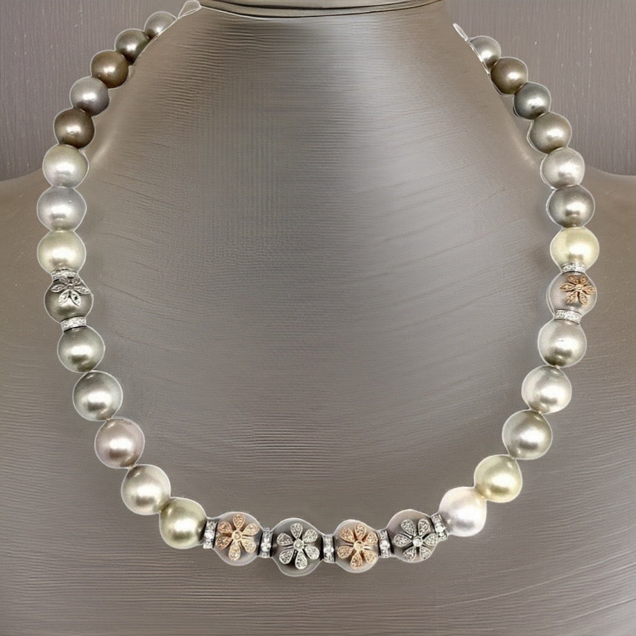 Diamond South Sea Pearl Necklace 12.80 mm 17.5" Certified $14,950 910878 - Certified Fine Jewelry