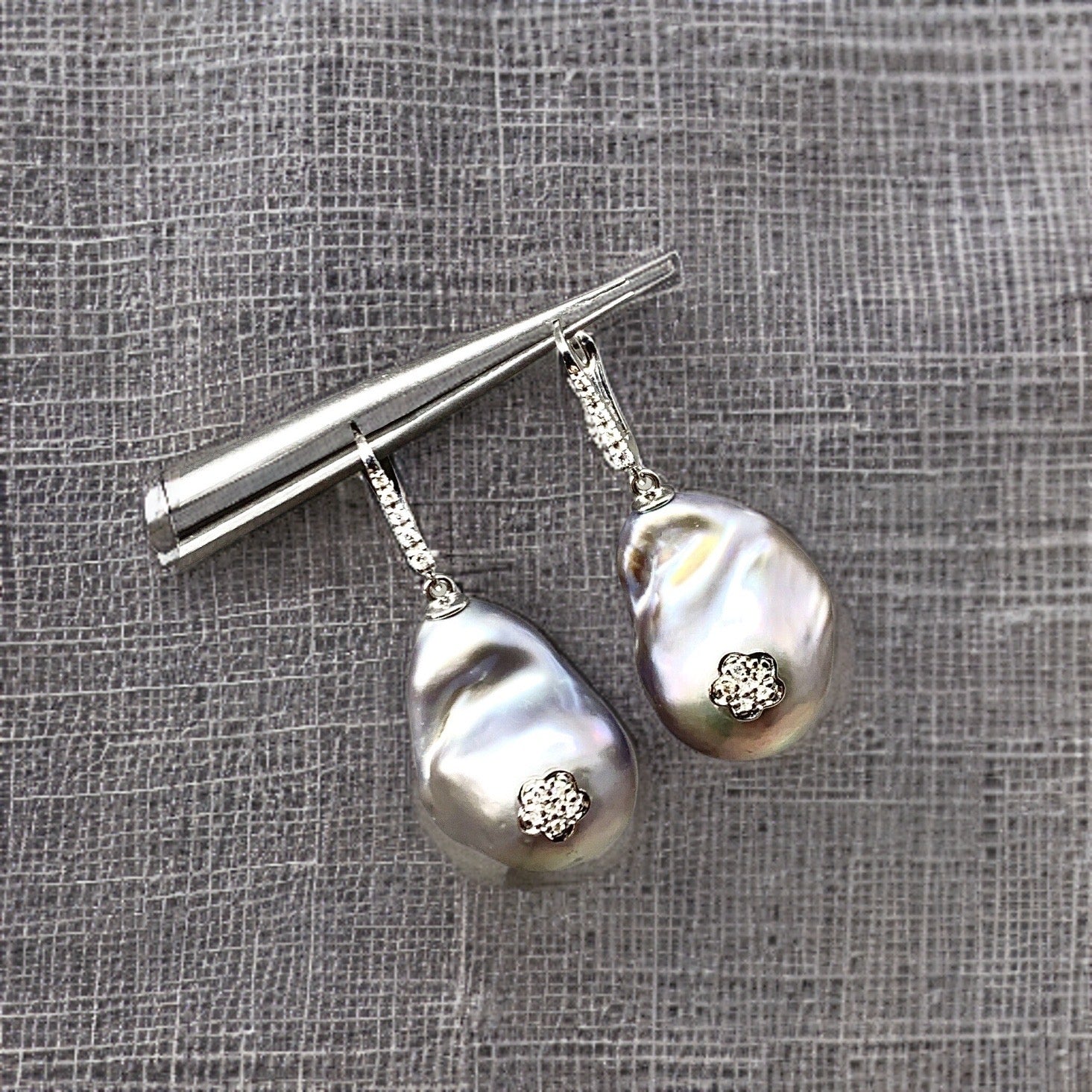 Diamond Large Freshwater Pearl Earrings 14k Gold 23.2 mm Certified $1,950 914371 - Certified Fine Jewelry