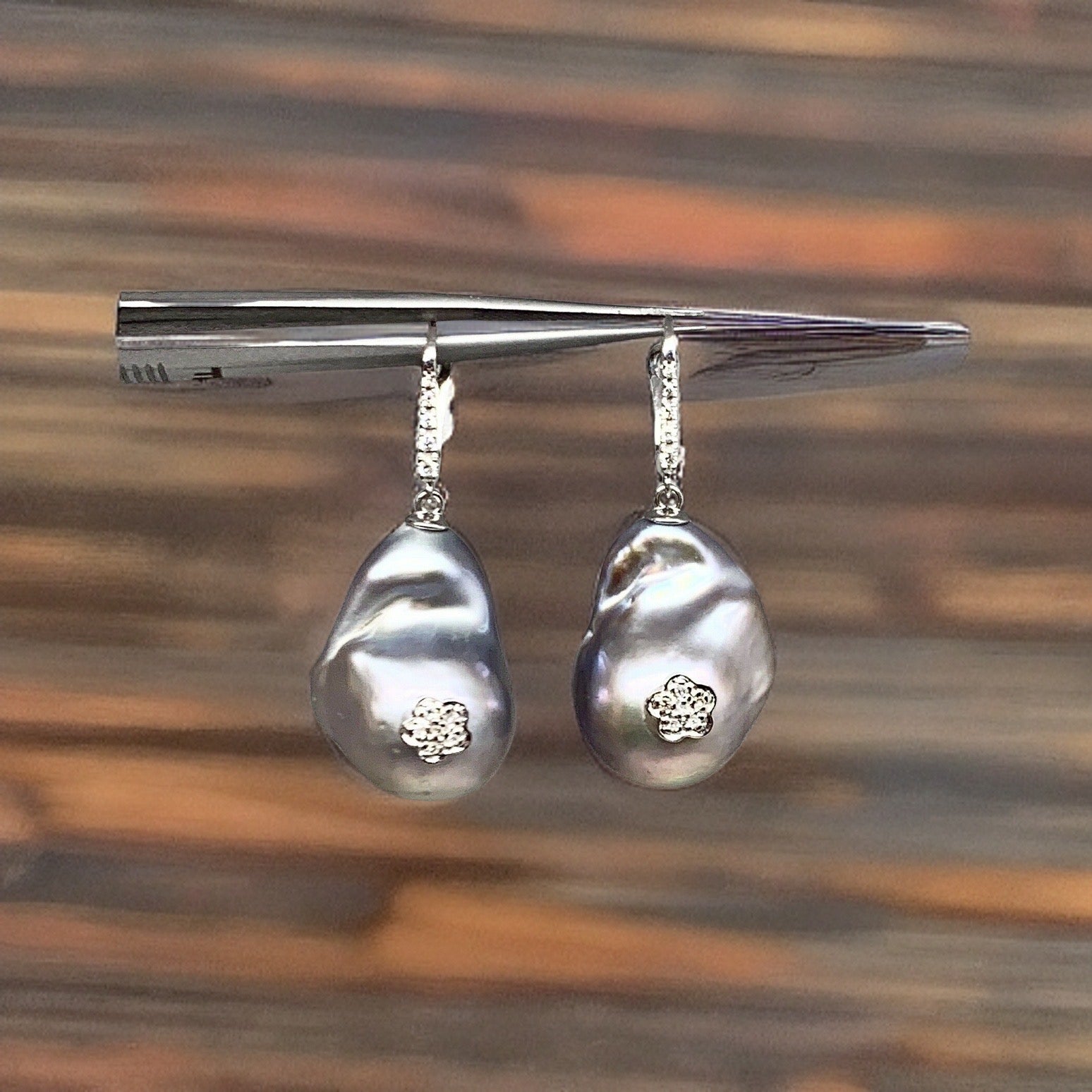 Diamond Large Freshwater Pearl Earrings 14k Gold 23.2 mm Certified $1,950 914371 - Certified Fine Jewelry