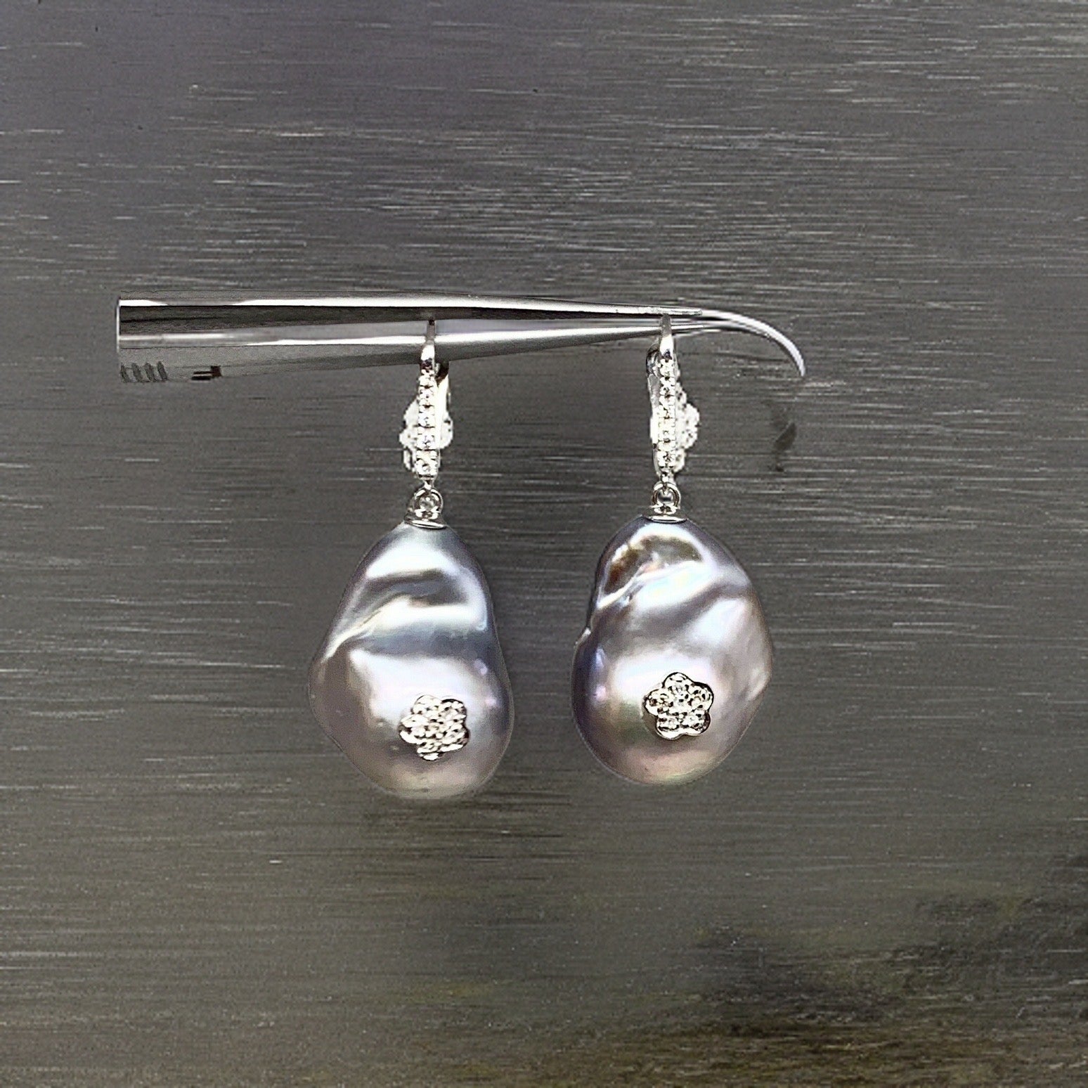 Diamond Large Freshwater Pearl Earrings 14k Gold 23.2 mm Certified $1,950 914371 - Certified Fine Jewelry