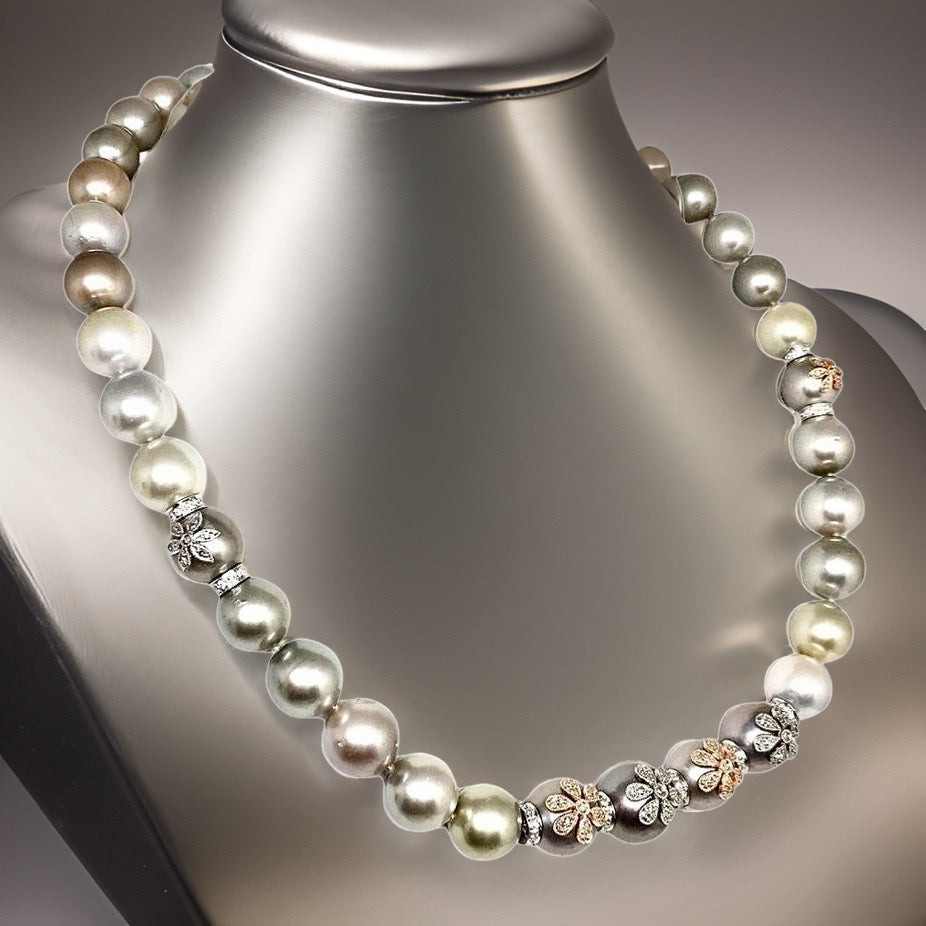 Diamond South Sea Pearl Necklace 12.80 mm 17.5" Certified $14,950 910878 - Certified Fine Jewelry