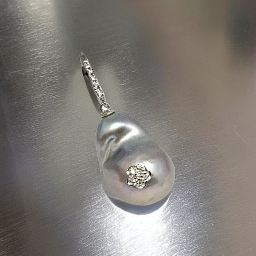 Diamond Large Freshwater Pearl Earrings 14k Gold 23.2 mm Certified $1,950 914371 - Certified Fine Jewelry