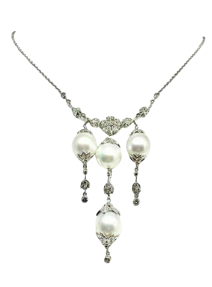 Diamond South Sea Pearl Necklace 18k Gold 11.45 mm 17.5" Certified $6,950 822583 - Certified Fine Jewelry