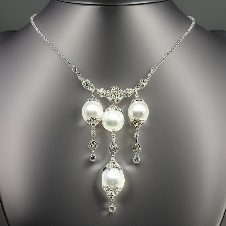 Diamond South Sea Pearl Necklace 18k Gold 11.45 mm 17.5" Certified $6,950 822583 - Certified Fine Jewelry