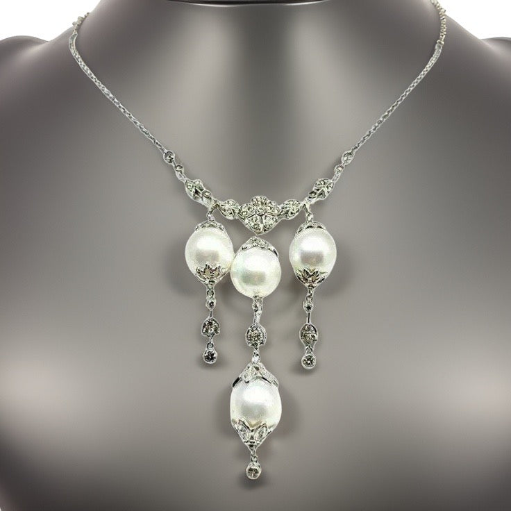 Diamond South Sea Pearl Necklace 18k Gold 11.45 mm 17.5" Certified $6,950 822583 - Certified Fine Jewelry