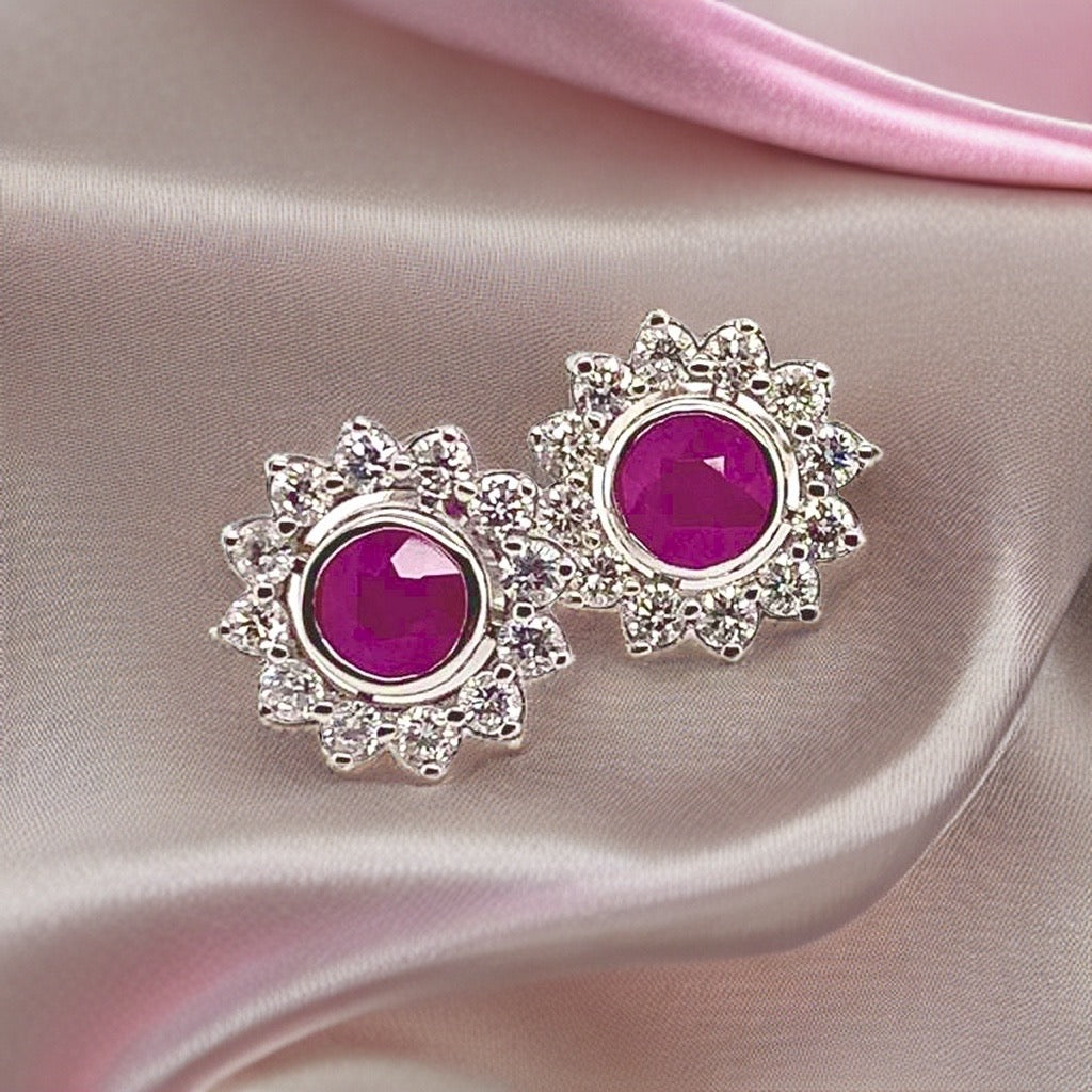Diamond Ruby Stud Earrings 14k White Gold 3.00 mm Certified $4,550 018668 - Certified Fine Jewelry