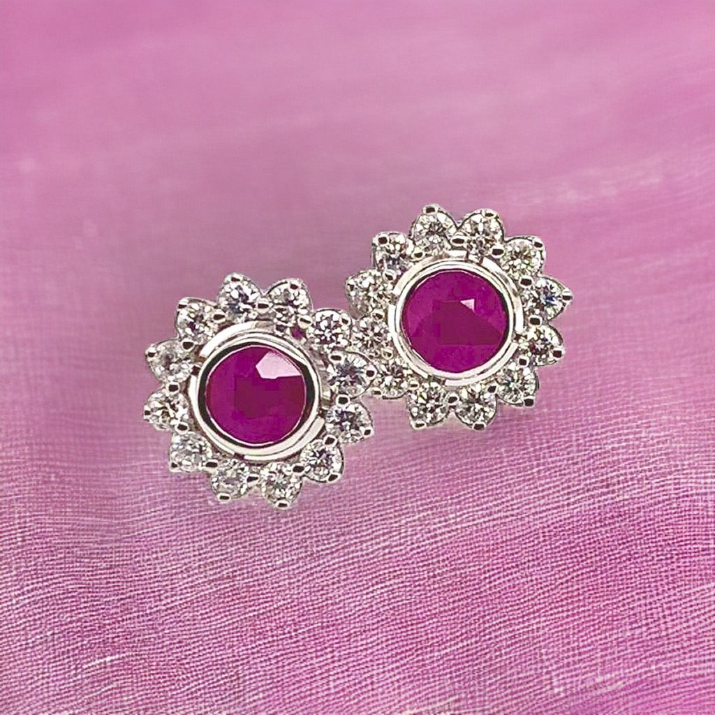 Diamond Ruby Stud Earrings 14k White Gold 3.00 mm Certified $4,550 018668 - Certified Fine Jewelry