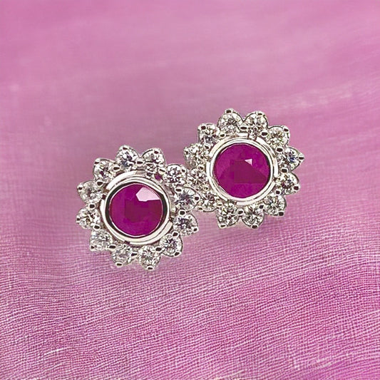 Diamond Ruby Stud Earrings 14k White Gold 3.00 mm Certified $4,550 018668 - Certified Fine Jewelry