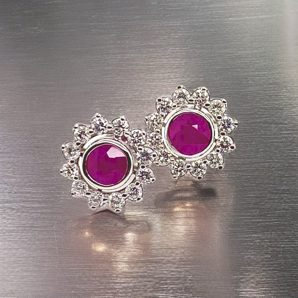 Diamond Ruby Stud Earrings 14k White Gold 3.00 mm Certified $4,550 018668 - Certified Fine Jewelry