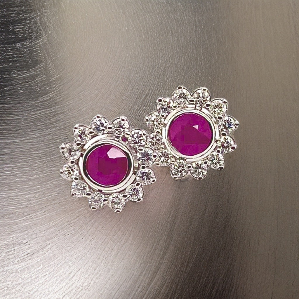 Diamond Ruby Stud Earrings 14k White Gold 3.00 mm Certified $4,550 018668 - Certified Fine Jewelry