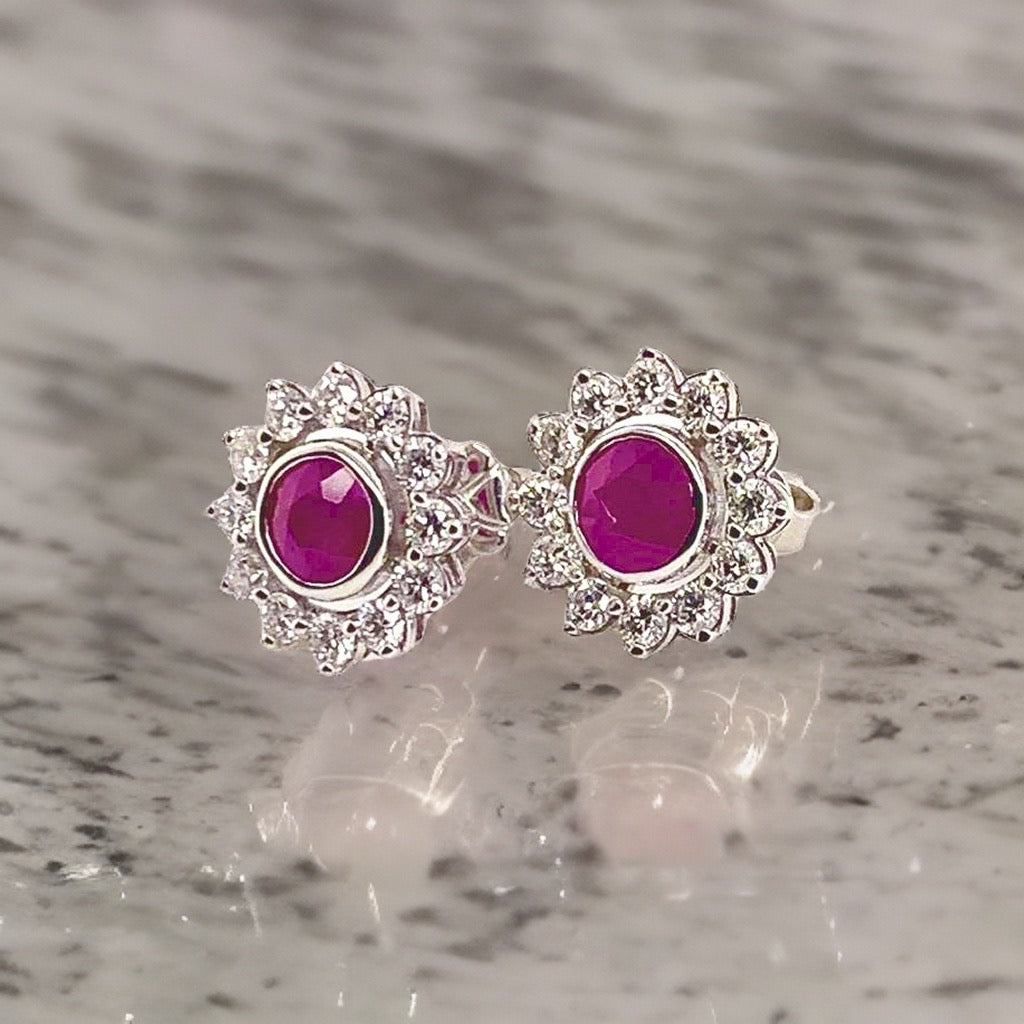 Diamond Ruby Stud Earrings 14k White Gold 3.00 mm Certified $4,550 018668 - Certified Fine Jewelry