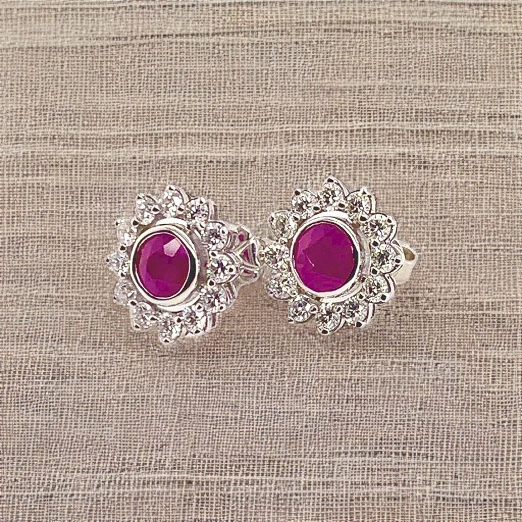 Diamond Ruby Stud Earrings 14k White Gold 3.00 mm Certified $4,550 018668 - Certified Fine Jewelry