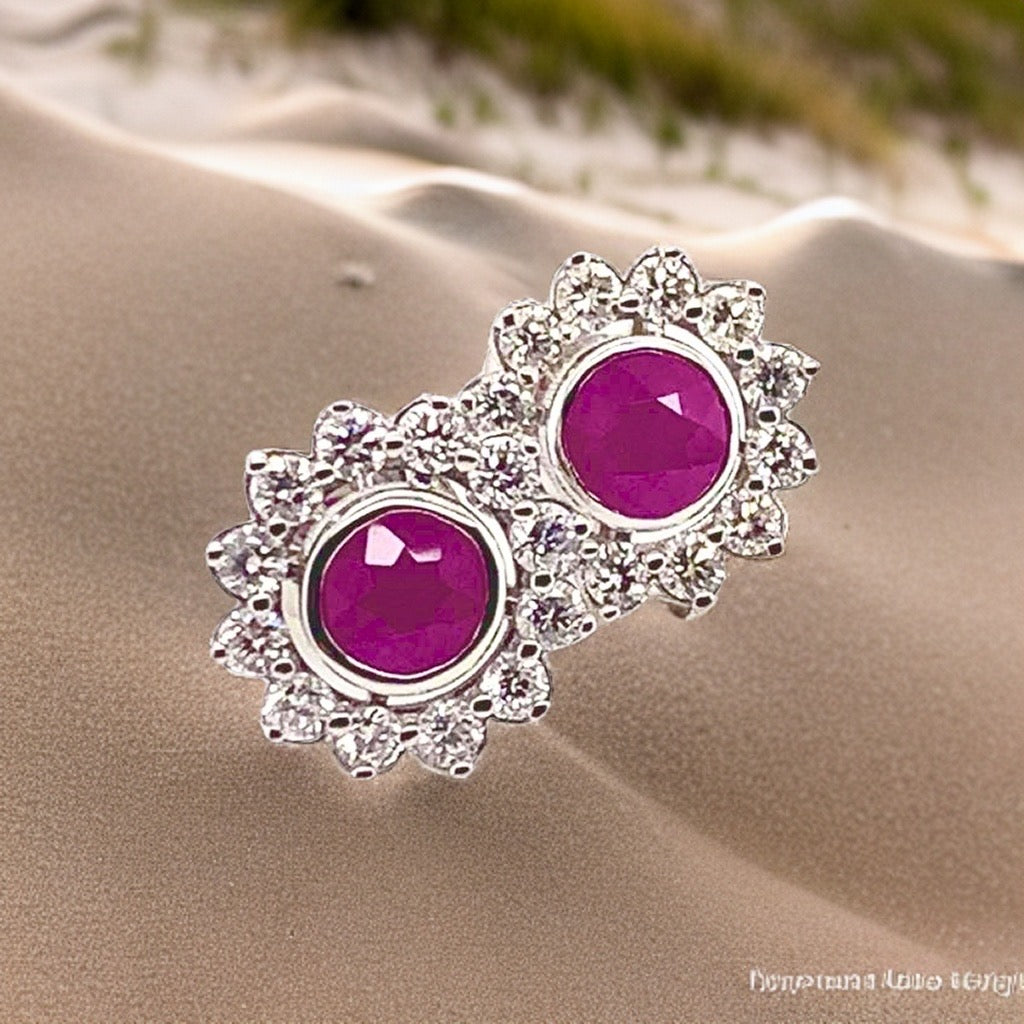 Diamond Ruby Stud Earrings 14k White Gold 3.00 mm Certified $4,550 018668 - Certified Fine Jewelry