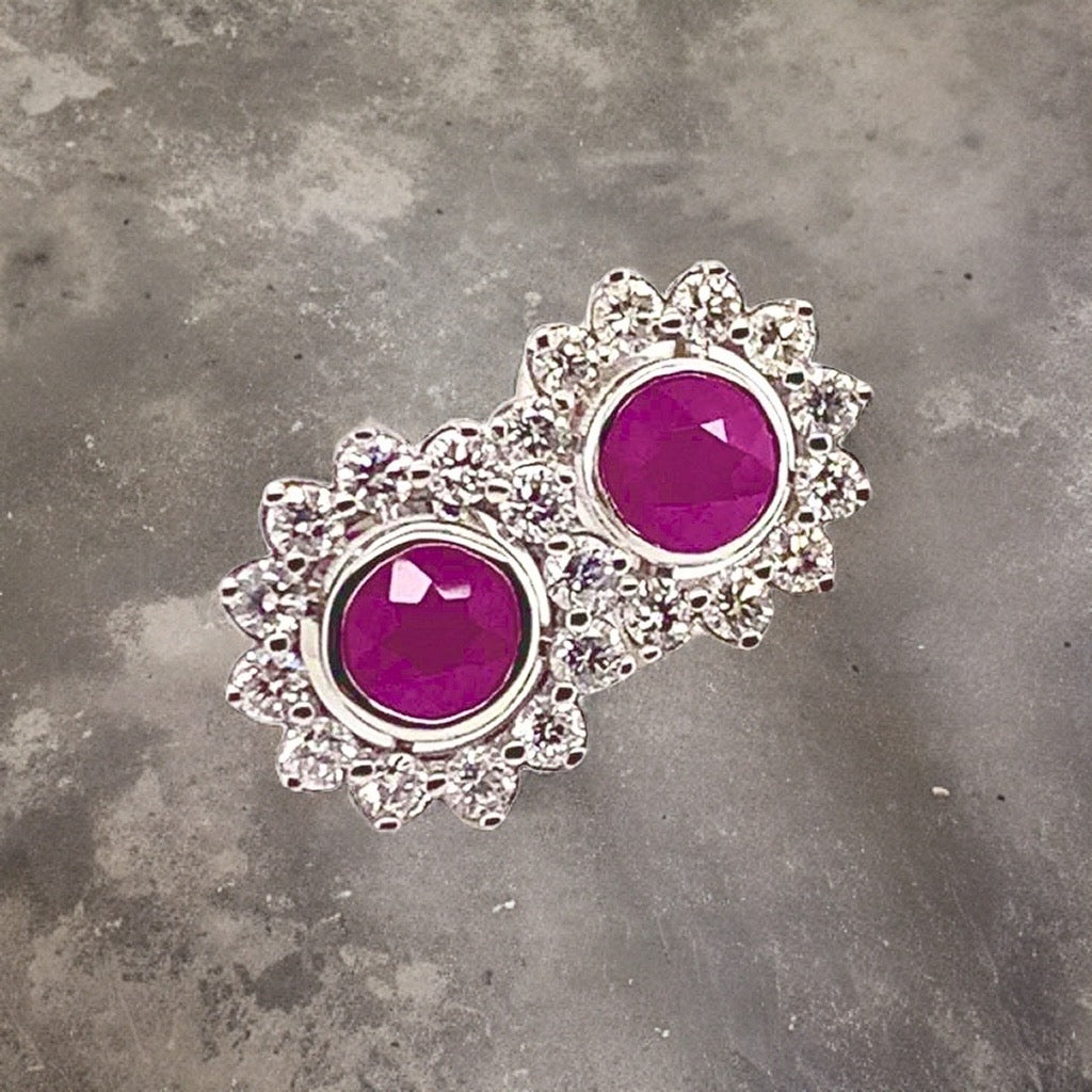 Diamond Ruby Stud Earrings 14k White Gold 3.00 mm Certified $4,550 018668 - Certified Fine Jewelry