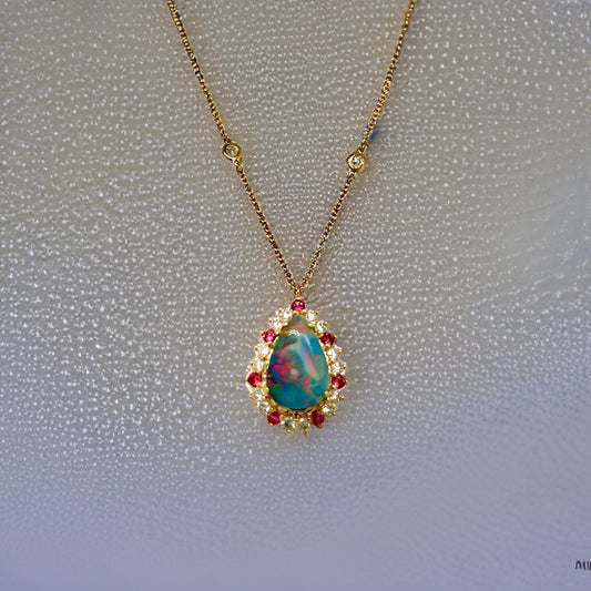 Australian Black Opal Tourmaline & Diamond Pendant 18" 14k Y Gold 4.45 TCW GIA Certified $7,950 212090 - Certified Fine Jewelry