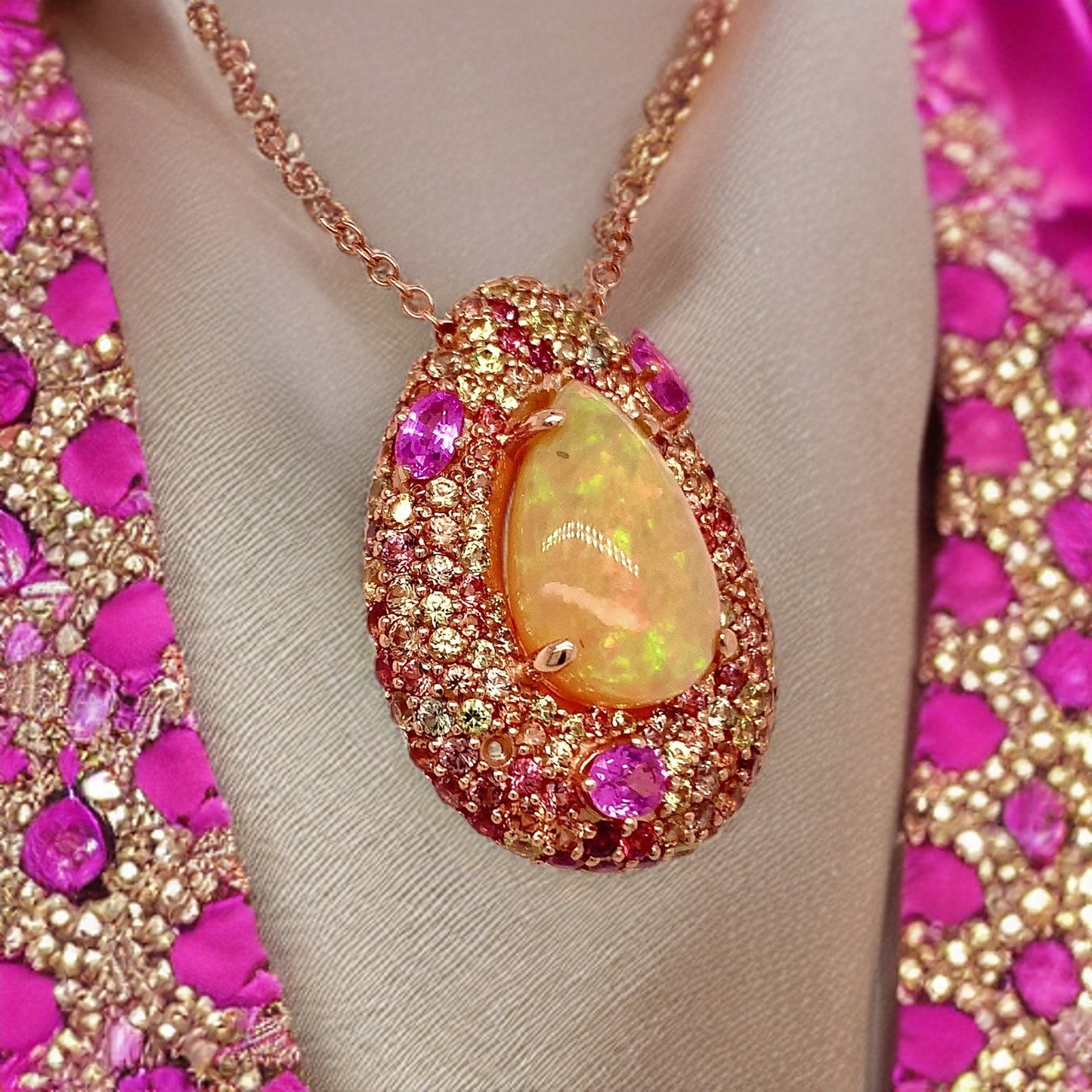 Natural Ethiopian Opal Sapphire Necklace 14k Gold 11.5 TCW GIA Certified $8,950 016621 - Certified Fine Jewelry